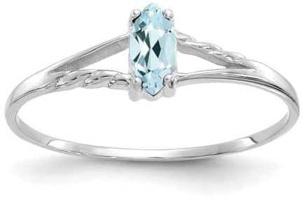 Ring aus 14 Karat Weißgold, polierter Aquamarin, Größe L 1/2, Schmuck für Damen, Weißgold, Aquamarin