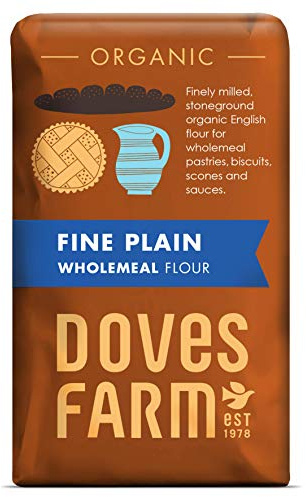Doves Farm Organic Fine Plain Wholemeal Flour Stoneground 1kg (Pack of 5)