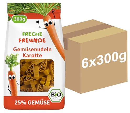 FRECHE FREUNDE Bio Gemüsenudeln Karotte, mit 25% Gemüseanteil, (6x300g)