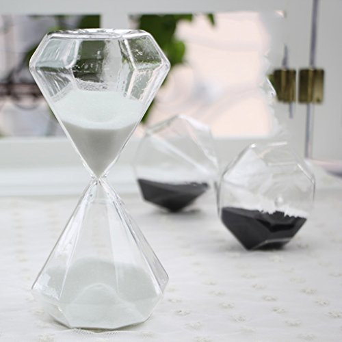 Sablier en verre en forme de diamant - Cadeau créatif, romantique, pour cuisine, bureau, décoration, Noël, anniversaire 15 Minutes blanc