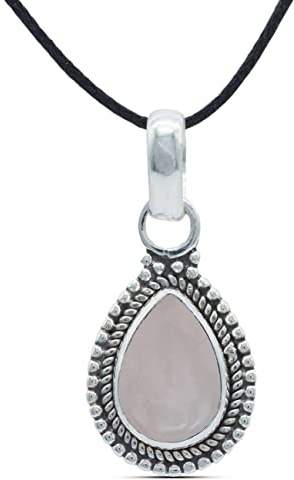 mantraroma Kettenanhänger 925 Silber Rosenquarz rosa Stein Edelstein Kettenanhänger Damen Sterling Silber Halskette Anhänger Geschenk (MAH-065-07)