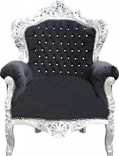 Casa Padrino Barock Sessel King Schwarz/Silber Glitzersteinen - Barock Wohnzimmermöbel