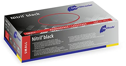 Meditrade Nitril® Einweghandschuhe schwarz – puderfrei, latexfrei, mikrogeraut, lebensmittelecht, Untersuchungshandschuhe & Schutzhandschuhe - Klein