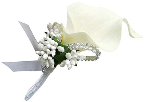 P Prettyia Eleganter Gästeanstecker Hochzeitsanstecker Boutonniere Brosche mit Calla Lilie und Beere Deko für Hochzeit Verlobung Bankett usw. - Sahne