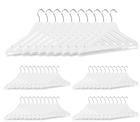 Relaxdays Kleiderbügel im 50er Set, Hosenstange, für Röcke, Hemden, Jacken, Haken 360° drehbar, stabil, Holz, weiß