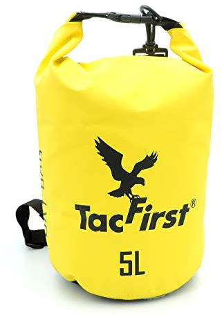 TacFirst Dry Bag Seesack, wasserdichter Packsack mit Fast-Fold Verschluss 2L / 3L / 5L / 10L / 15L / 20L / 25L / 30L wasserfester Trockenbeutel (Gelb, 5L)