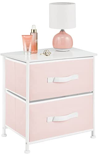 mDesign commode 2 tiroirs – table de chevet en tissu, métal et MDF – table de nuit décorative pour la chambre à coucher, également idéale dans le séjour – rose/blanc