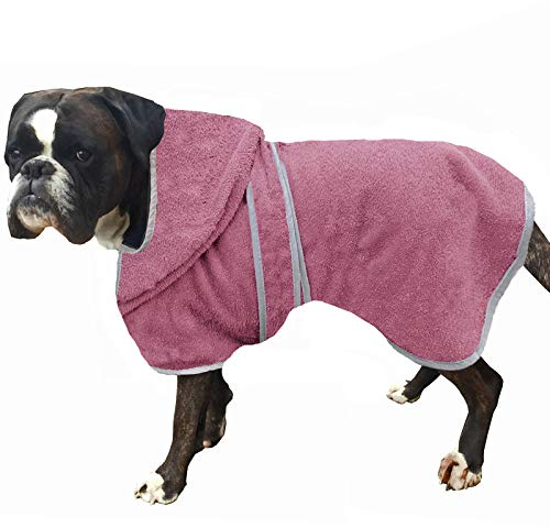 HOMELEVEL Hundebademantel Hundehandtuch - Handtuch für große und kleine Hunde - 100% Baumwolle - Bademantel weich bequem für Hund - mit Kapuze und Gürtel