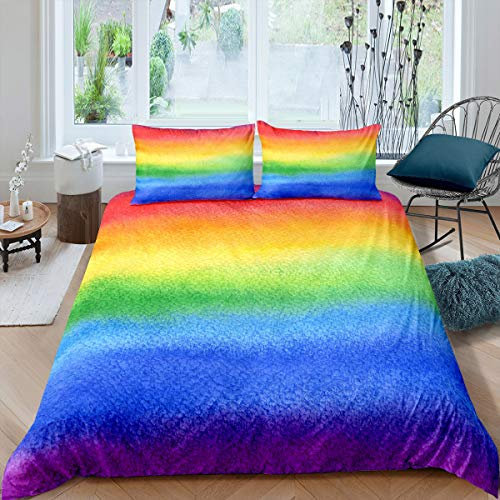 Loussiesd Regenbogenfarbe Bettwäsche Set 135x200cm Kinder Mädchen Bunt Bettbezug Set für Frauen Dekorativ Weiche MikrofaserBetten Set mit 1 Kissenbezug 80x80cm Mehrfarbig Streifen Muster