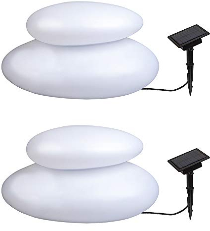 Dapo 2x große LED-Solar-Außen-Garten-Leuchte-Lampe DUO 34,5x39x31cm,16 LEDs warmweiß, IP44, Boden-Balkon-Terrassen-Treppen-Party-Dekorations-Stimmungs-Leuchte-Lampe (2er Set)