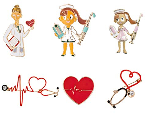 PRETYZOOM 6 Stücke Rot Herz Brosche Emaille Arzt Anstecknadel Strass Anstecker Pins Schmuck Herren Damen Medizinische Stethoskop Valentinstag Krankenschwester Geschenk Abzeichen