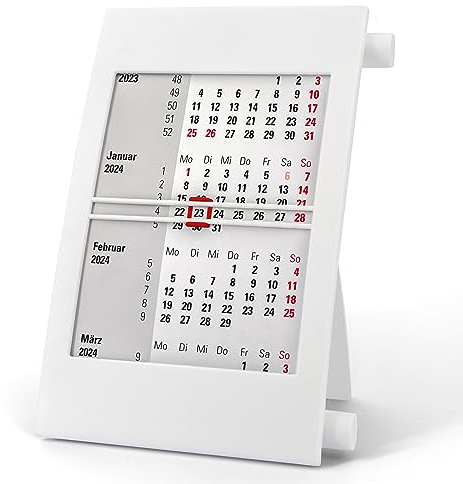 Truento 3-Monats-Tischkalender für 2 Jahre (2026 & 2027) - mit Drehmechanik - weiß/weiß/rot