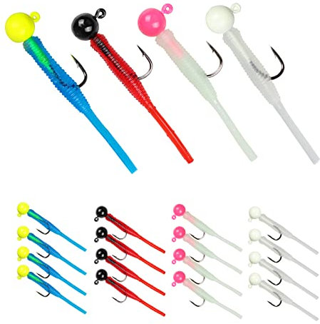 Crappie-Jigs-Heads-ice-Fishing-Jigheads Soft Plastic for Crappie-Trout-Panfish-Sunfish-Fishing Jig Small Lead Head Jig Hook Lure kit 1/32 oz