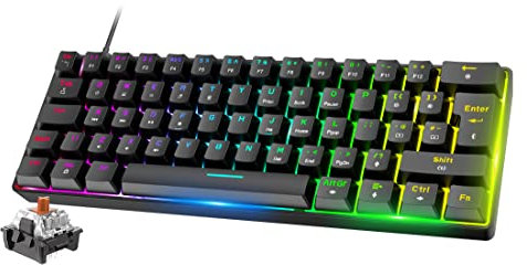 FELiCON RK-T60 Mini 60% Percent Gaming Mechanical Keyboard,Pro Compact 62 Keys UK Layout,18 RGB Illuminated LED Chroma Backlit, Detachable USB-C Wired Waterproof for PC Mac PS4 XBOX-Black/Brown Switch