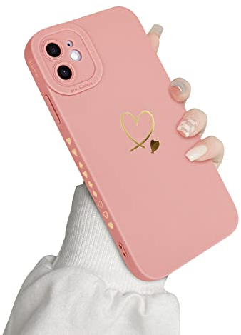 Newseego Case Compatible with iPhone 11 Fashion Gold Love-Heart Pattern Design Flexible Soft Liquid Silicone Phone Case Shockproof Protective Cover with All-inclusive Lens for iPhone 11
