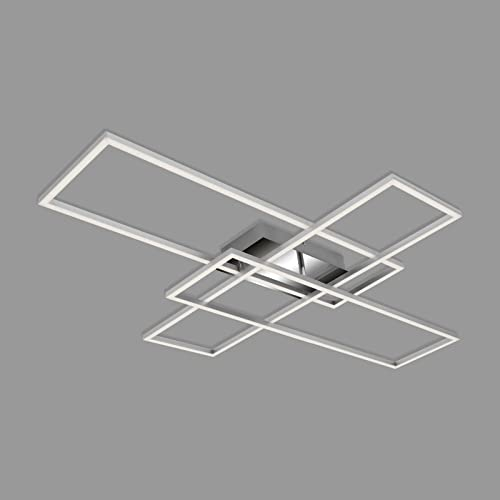 BRILONER Leuchten – LED Deckenleuchte, Deckenlampe in Stufen dimmbar, Wohnzimmerlampe mit Memoryfunktion, 50 Watt, 6600 Lumen, 3000 Kelvin, Chrom-Alu, 1040x710x95mm (LxBxH)
