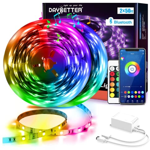 DAYBETTER Led Strip Lights 100ft 30m(2 Rolls of 15m) Smart Light Strips with App Control Remote, 5050 RGB Led Lights 12v for Bedroom, Home, Decoration Music Sync Color Changing Lights for Room Party