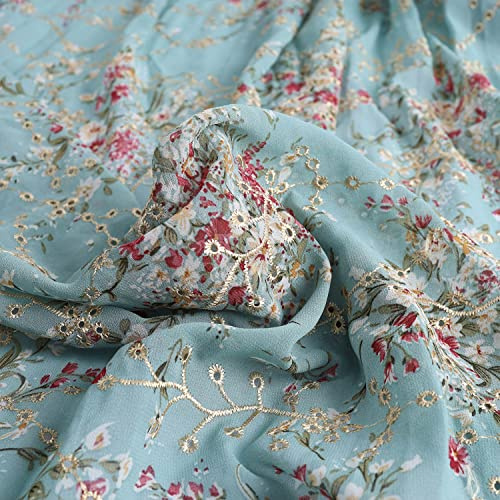 Bestickte Ösen Chiffon-Stoff mit Blumendruck für Kleiderherstellung, 152,4 cm breit (vorgeschnitten, 2 Meter lang)