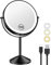 Gospire 8 Zoll Wiederaufladbar Kosmetikspiegel mit Licht, 3 Farben & Dimmable LED, 1X/10X Doppelseitiger Vergrößerung Schminkspiegel, 360°Schwenkbar Make-up Spiegel für Reise Zuhause, Schwarz