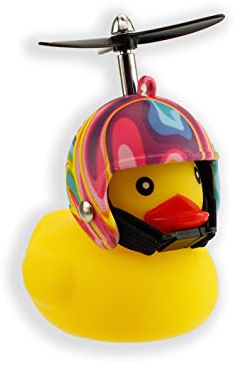 Winkee - Fahrrad Quietscheentchen mit Helm | Die süße Fahrradhupe mit Helm und Propeller | Quietscheente Fahrrad - für Kinder | Ente mit Helm | Rubber Bike Deko
