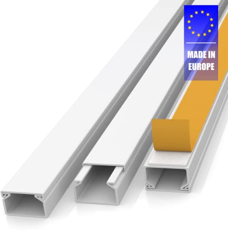 10m (2,0 x 1,0 x 100 cm) Selbstklebender Kabelkanal in Weiß für effizientes Kabelmanagement und Kabelführung am Schreibtisch, Boden oder an der Decke - ideal zur sauberen Kabelverlegung ohne Bohren
