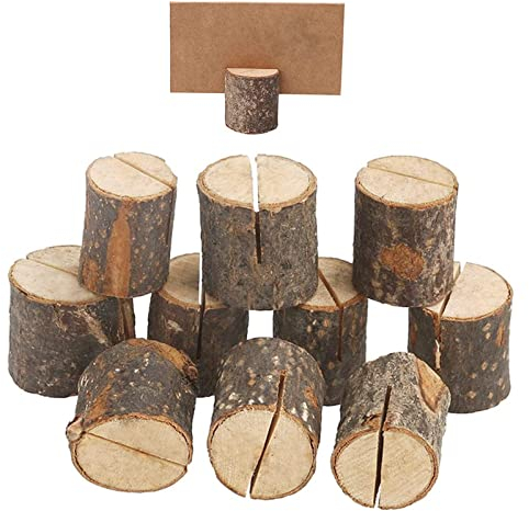 Lot de 10 porte-cartes de table en bois, porte-carte de table, porte-clip photo cylindrique, affichage mémo, socle en bois, porte-cartes nom, baptême, Noël, anniversaires, etc