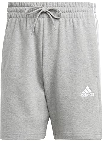 adidas Herren Essentials French Terry 3-Stripes Shorts, Medium Grey Heather, M