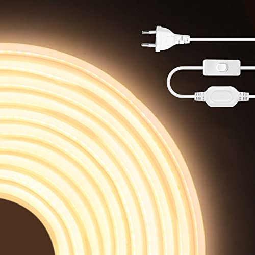 HEGEHE 230V COB Neon LED Streifen mit Schalter, IP65 Wasserdicht Superhell Hohe Dichte 288leds/m Flex LED Lichtband für Innen Aussenbereich Festival DIY Deko (Natürliches Weiß, 5M)