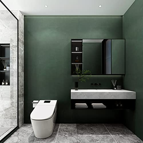JSEVEM 40CM×3M Thick Darker Deep Green Wallpaper Peel and Stick Self Adhesive Vinyl Wrap Pure Dark Greenish Black Contact Paper Matte Textured Removable Wall Stickers for Bathroom Worktop Bedroom