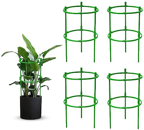 Yaclonq 4 pali di supporto per piante, supporti per piante per giardino, anello rotondo, supporto per piante, grandi supporti da giardino in plastica, grandi supporti per piante in plastica resistente