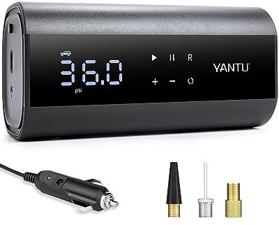 YANTU Wired Tyre Inflator Portable Air Compressor for Car 12V, Electric Tyre Pump, Dual Cylinder, Auto Air Pump with Digital Pressure Gauge for SUV/Car/Bicycle/Bike/Moto - Black