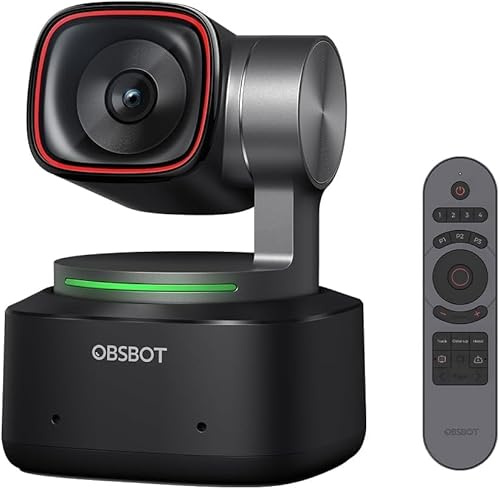 OBSBOT Tiny 2 & Smart Remote Combo, Webcam PTZ 4K con IA, Sensor CMOS 1/1,5’’, Seguimiento de Movimiento y Autoenfoque All-Pixel, Control por Voz, Control por Gestos, PixGain HDR, Modo Belleza para St