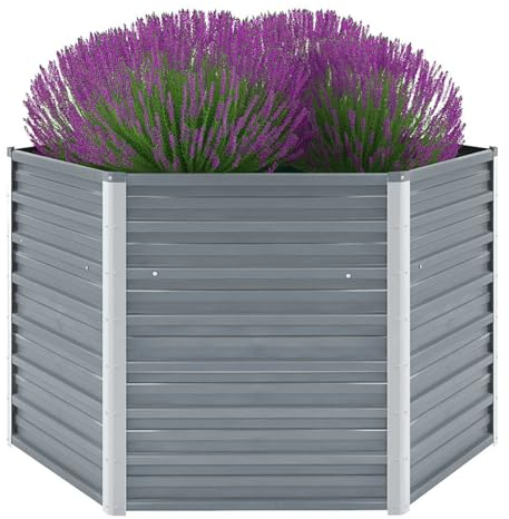 LAPOOH Garten-Hochbeet, Palettenrahmen, Hochteich, Gemüsebeet, Kräuterregal Balkon, Blumenbeet, Kräuterspirale, Tomatenbeet, Pflanzhochbeet, Verzinkter Stahl 129x129x77 cm Grau