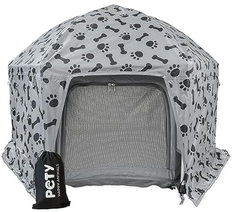 PETY Hunde Abdeckung Plus für den kleinen Laufstall (60 x 100 cm) - Cover mit UV-Schutz und Regenabweisend - mit Klettbefestigung - Dach mit praktischer Tasche - Anthrazit