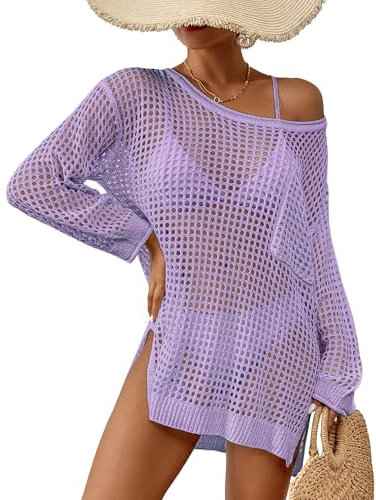 Bsubseach Women Crochet Cover Up for Swimwear Women Pool Knitted Crop Top Beach Outfits Top Purple