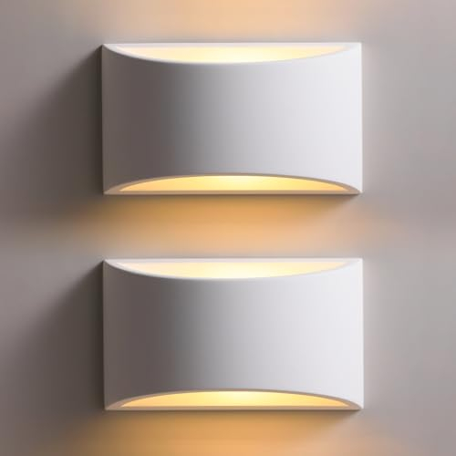 TLGREEN 2PCS Indoor Plaster Wall Lights, Modern Wall Wash Lamp Warm White LED Up and Down Wall Lamp for Living Room, Hallway, Stairs (G9 LED Bulb Include)