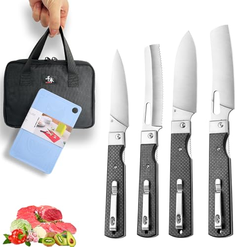 SENBON 440 - Couteau de camping en acier inoxydable forgé - Lame tranchante - Pliante japonaise - Portable - Poignée en olive - Sac de cuisine