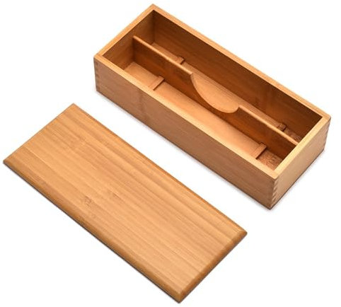 BURLOE Wooden Cutlery Tray with Lid, Organizer Kitchen Cutlery Utensils Chopsticks Spoon Holder Bamboo Storage Box Desk,Brown