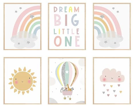FSZSEES Wandkunstdrucke für Kinderzimmer, Boho, Babyzimmer, Regenbogen-Tier, Sonne, Leinwand-Kunstdruck für Baby, Mädchen, Jungen, Kinderzimmer, Poster, Baby-Kunstwerk, 20,3 x 25,4 cm, ungerahmt