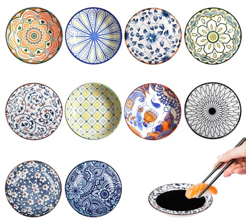 BYZESTY Lot de 10 bols à sauce, en céramique, pour snacks, tapas, bols en céramique, pour manger, servir et décorer - 10 cm de diamètre