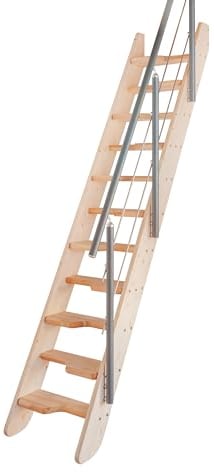 Dachbodentreppe aus Holz mit 12 Steigungen incl. Geländer in Aluminium anthrazit (050.60.0031)
