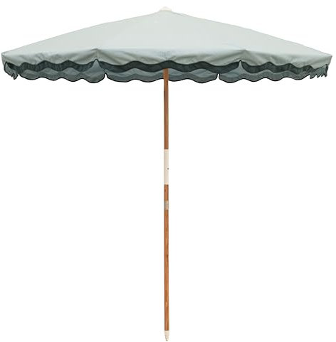 Business & Pleasure Co. Amalfi Rivie - Sombrilla de playa bohemia de 6.5 pies, lona resistente a los rayos UV UPF 50+, poste de madera premium, resistente pero ligero, verde rivie