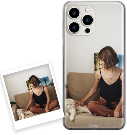 P Pevita iPhone 13 Pro Hülle personalisiert mit Foto. Handyhülle aus Silikon selbst gestalten iPhone 13 Pro. Geschenke personalisiert für Frauen, Mann, Kinder,Valentinstag, Weihnachten