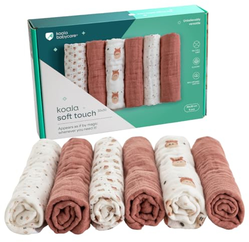 KOALA BABYCARE - Mulltücher Baby 30x30cm aus Weicher Baumwolle - Spucktücher Packung mit 6 Stück - Atmungsaktive Musselin Tücher Ideal zum Reinigen und Trocknen