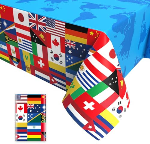 Internationale Flagge Tischdecke,Tischdecke für Euro Fußball 2024 Welt Land Flaggen Tischdecke Eurovision Olympische Partydeko für Haus Garten Bar Fußball Party Deko 137x274cm