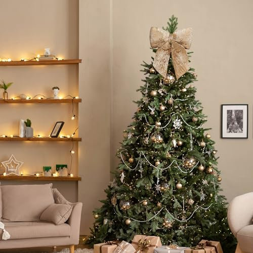 KI Store Weihnachten Schleifen Champagner Christbaumspitze XL Weihnachtsschleife groß 54CM aus Samt, Schleifen & Bänder Baumschmuck