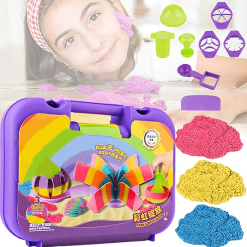 CXAFQ Set Di Sabbia Cinetica Per Bambini 600g, Contiene 3 Colori e 8 Strumenti Di Sabbia Magica, Giocattoli Sensoriali Di Sabbia, Adatti Per Bambini A Partire Da 3 Anni Regali