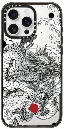 CASETiFY Impact iPhone 16 Pro Max Case [Slim / 8.2 ft. 4X Military Grade Drop Protection/Compatible with Magsafe] - Power Dragon - Clear Black