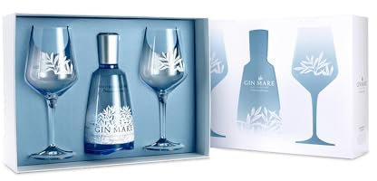 Gin Mare Mediterranean Gin 70cl - Special pack con due bicchieri.Premium Gin con 4 botaniche principali che ricordano le coste mediterranee. 42,7% vol.