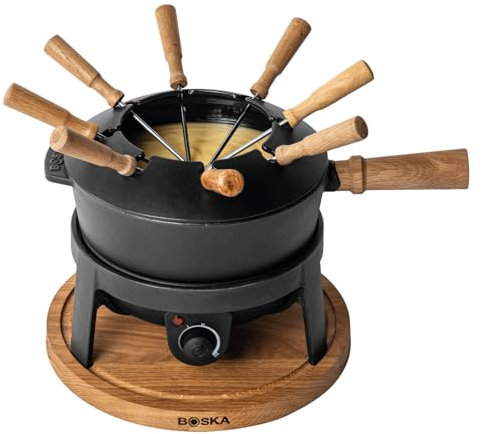 Boska Fondueset Elektrisch Pro 2,2L - Premium Fondue - Käsefondue - Schokofondue - Hotpot - Für 8 personen - Topf set -Extralanges Kabel - Gusseisen - Elektrisch - Fondue gerät